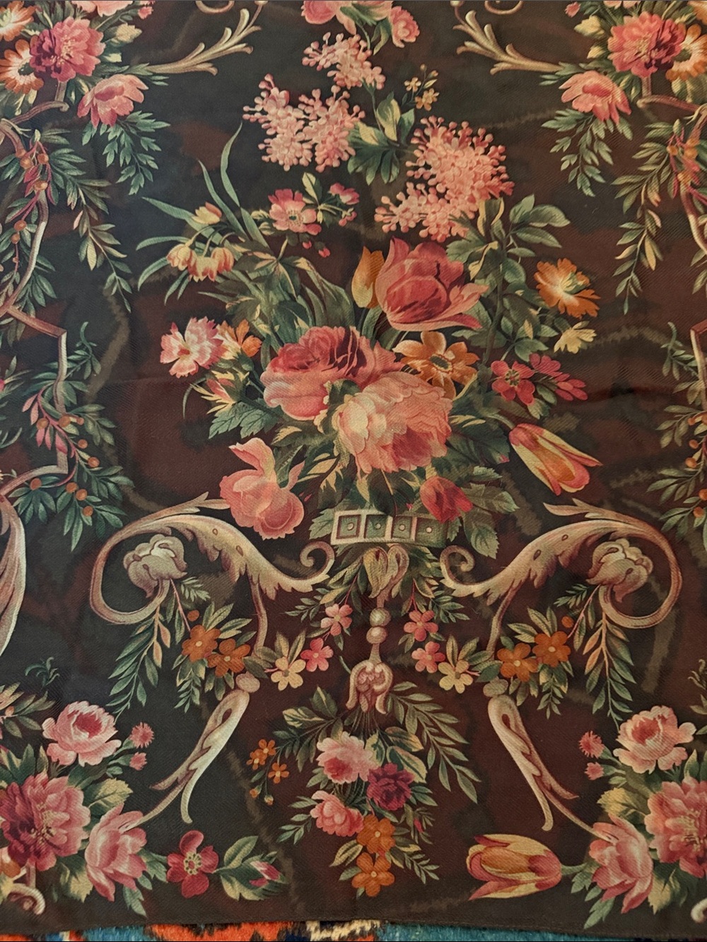 Vintage Lauren by Ralph Lauren 100% Silk Scarf Plum & Burgundy Floral 21" square - Picture 3 of 5
